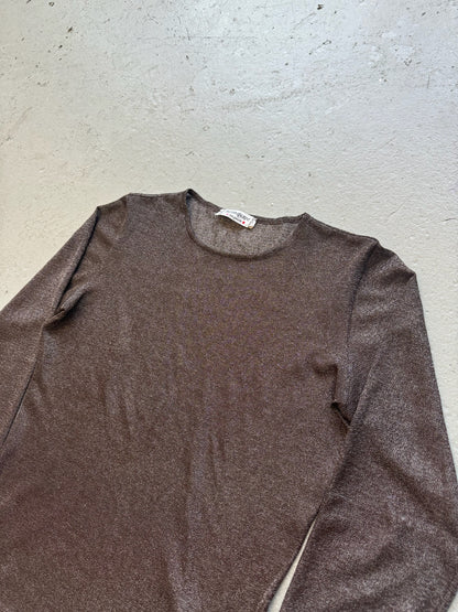 Yves Saint Laurent Hedi Slimane SS99 Glittery Brown Sheer Long Sleeve (S)