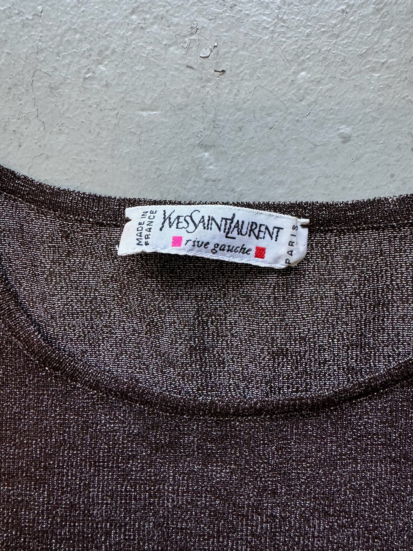 Yves Saint Laurent Hedi Slimane SS99 Glittery Brown Sheer Long Sleeve (S)