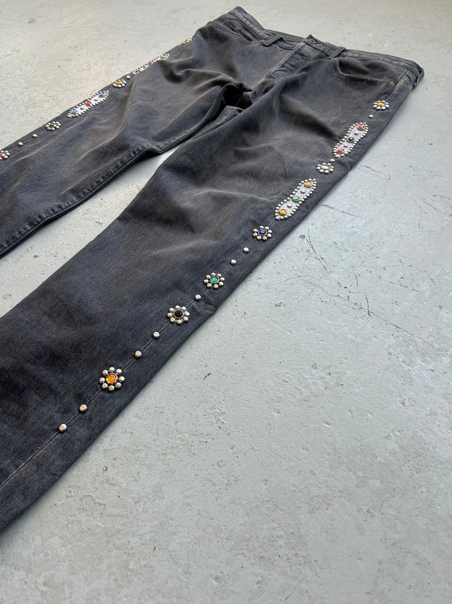 Kapital Monkey Cisco Gem Studded Black Denim (38)