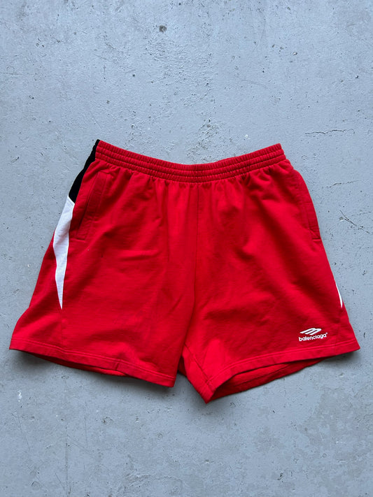 Balenciaga 3B Logo Red Cotton Shorts (L)