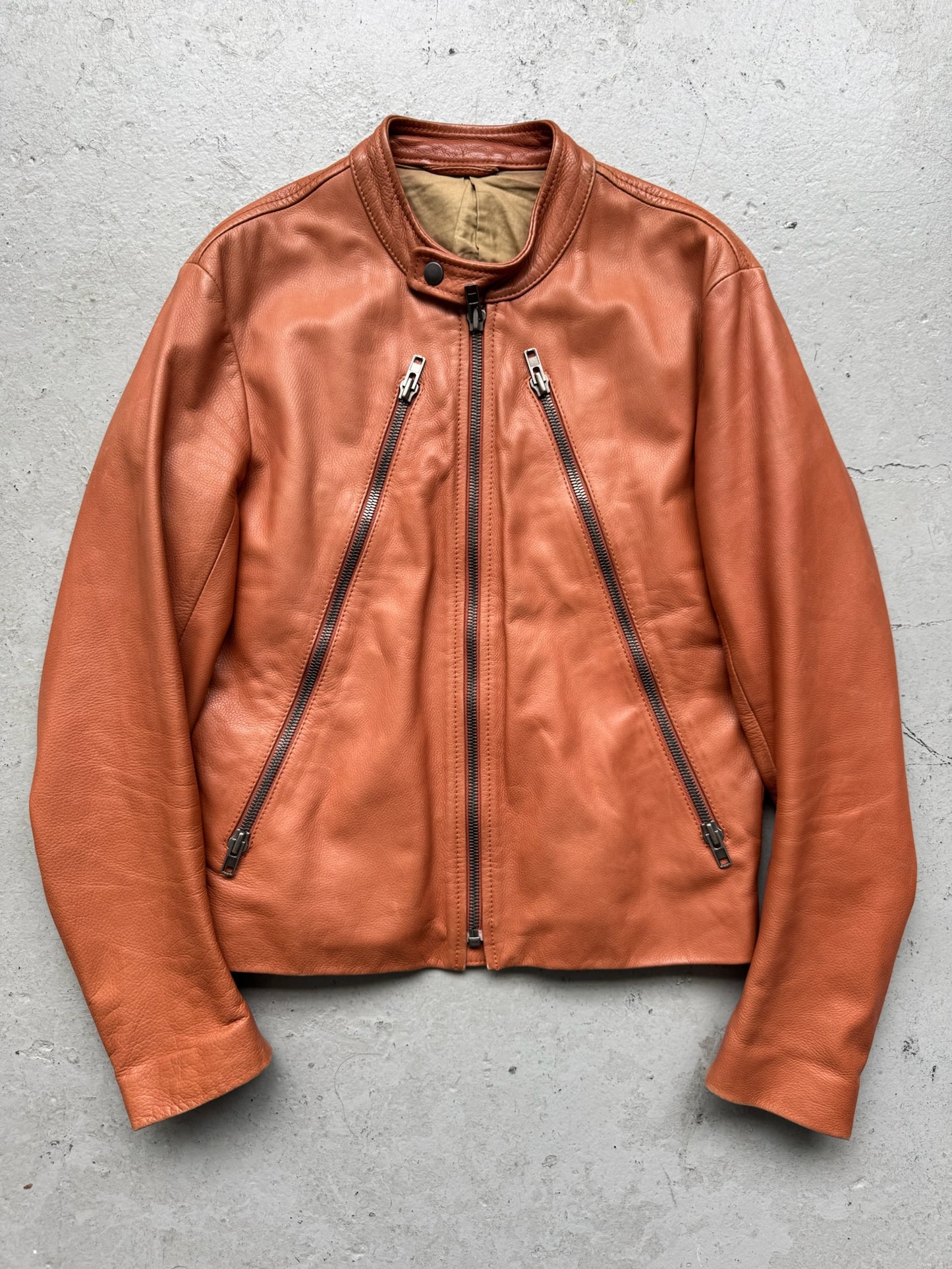 Maison Martin Margiela Brown 5 Zip Leather Jacket (46)