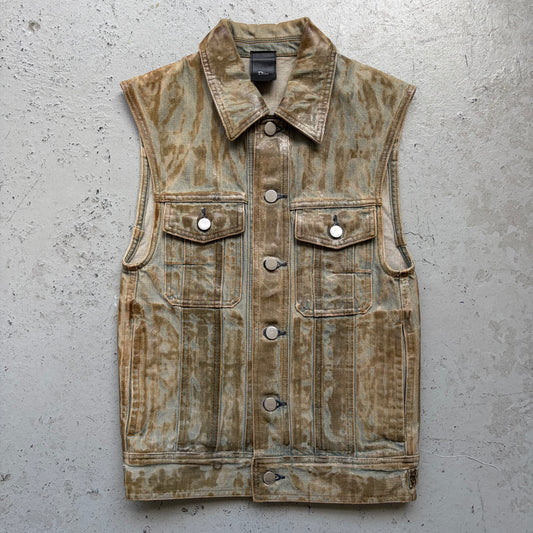 Dior Homme SS04 Strip Waxed Bleu Claire Denim Vest (44)