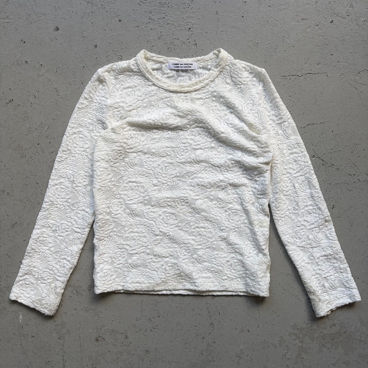 Comme Des Garcons White Floral Long Sleeve Sweater (S)