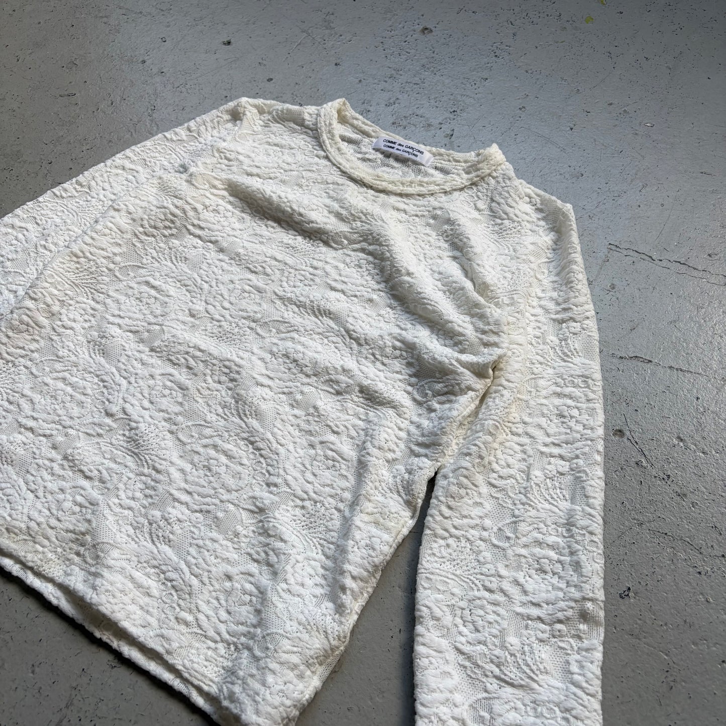 Comme Des Garcons White Floral Long Sleeve Sweater (S)