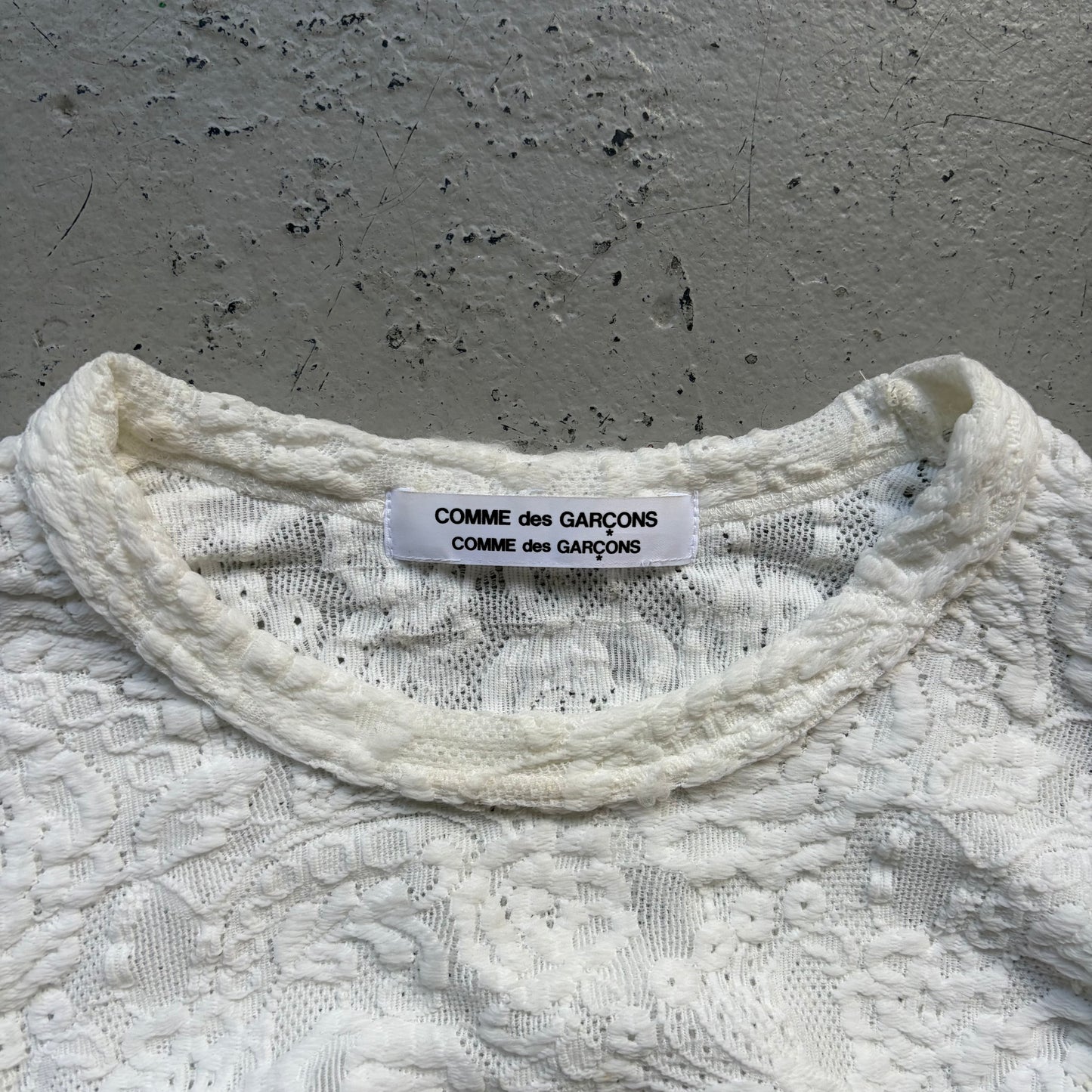 Comme Des Garcons White Floral Long Sleeve Sweater (S)